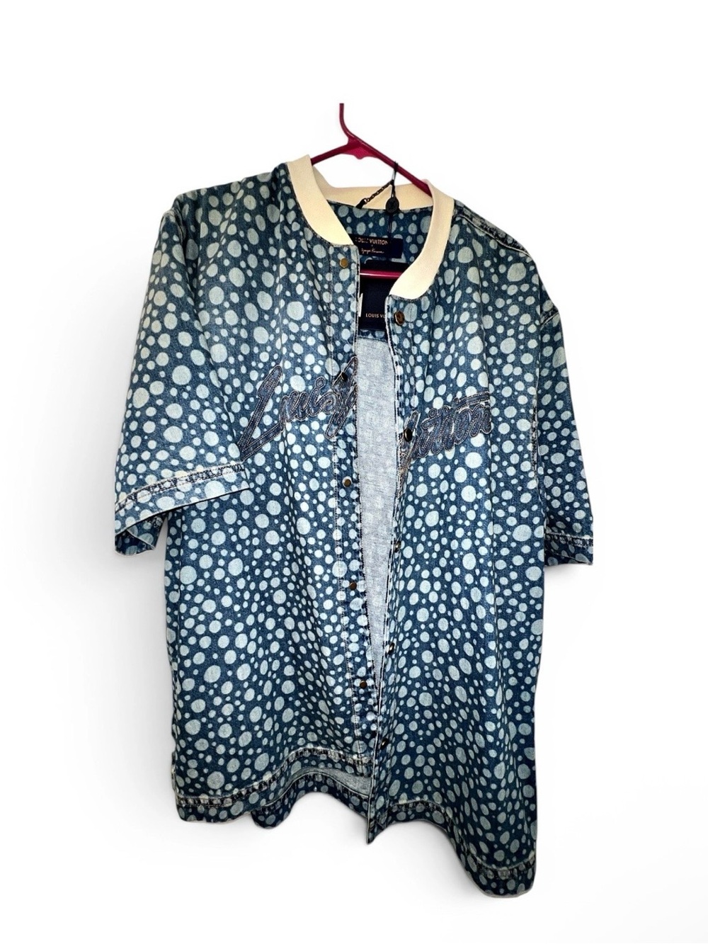Louis Vuitton Blue Polka Dot Bomber Jacket with Cream Collar